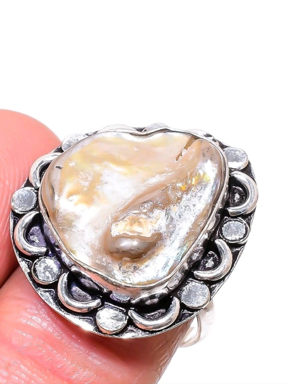 Biwa Pearl Gemstone Jewelry 925 Sterling Silver Handmade Ring